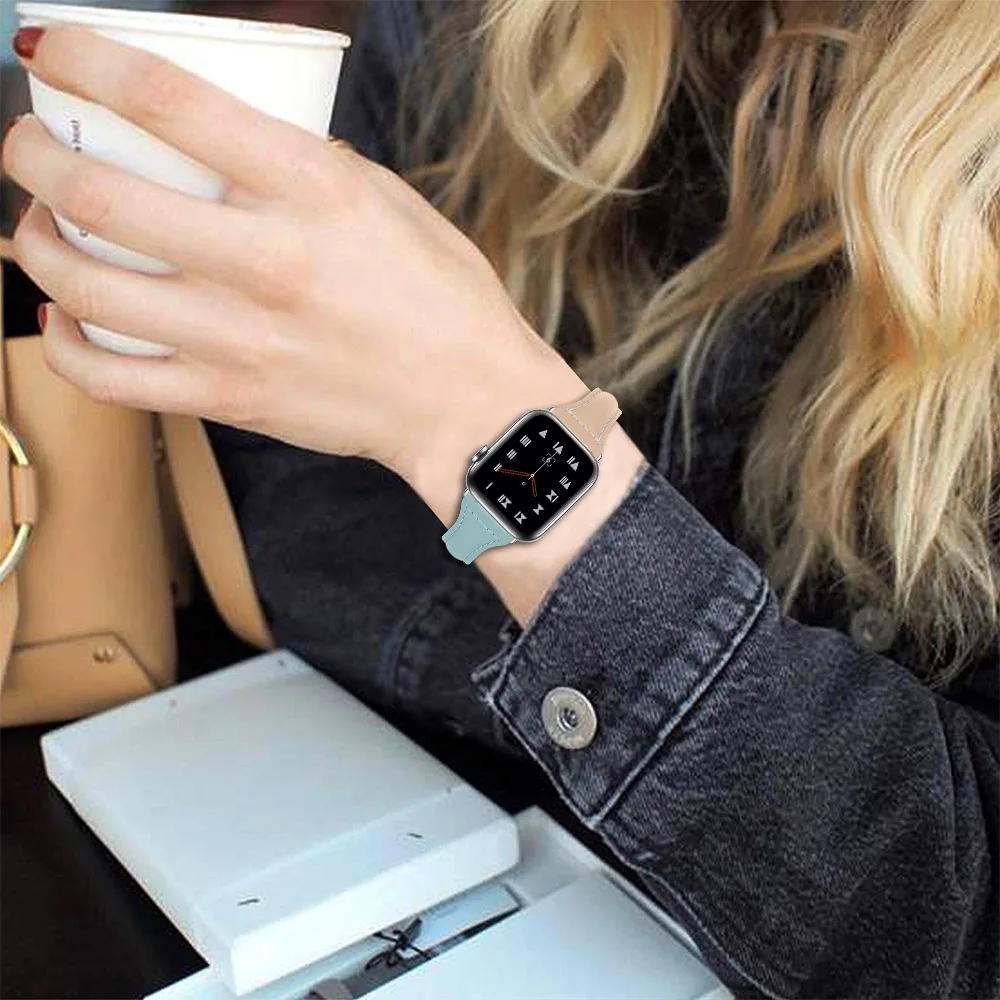 Кожаный ремешок для часов аpple 42 мм 38 iWatch 4 band 44 40 Т-образный браслет кожаный apple watch 3