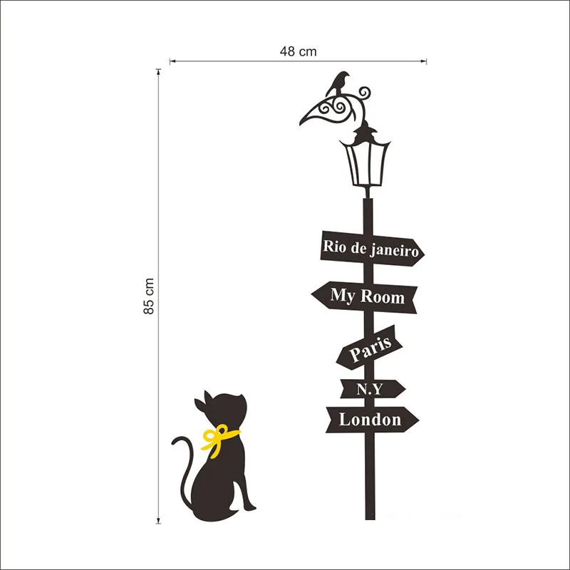 Съемный Черный кот DIY домашний декор Кот птица уличная лампа настенные наклейки