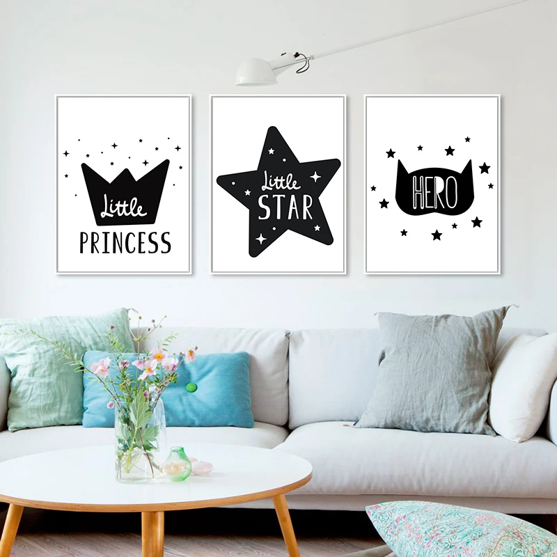 Black stars Canvas Painting Posters Fashion Picture Decorative And Wall Art Prints Nordic Kid Room Home Decoration No Frame | Дом и сад