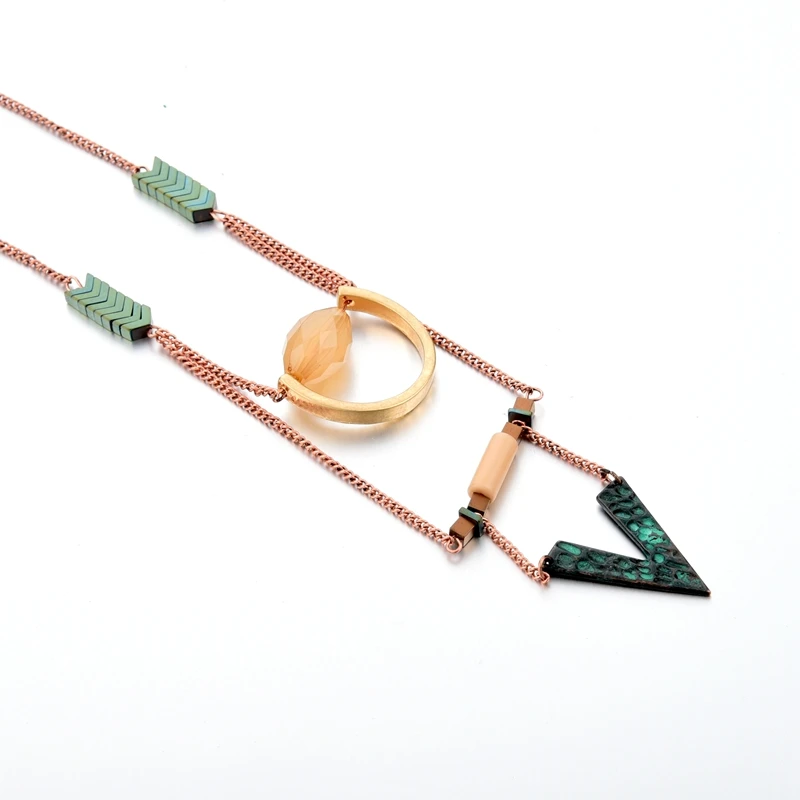 Многослойное ожерелье с треугольной подвеской этническое ювелирное изделие