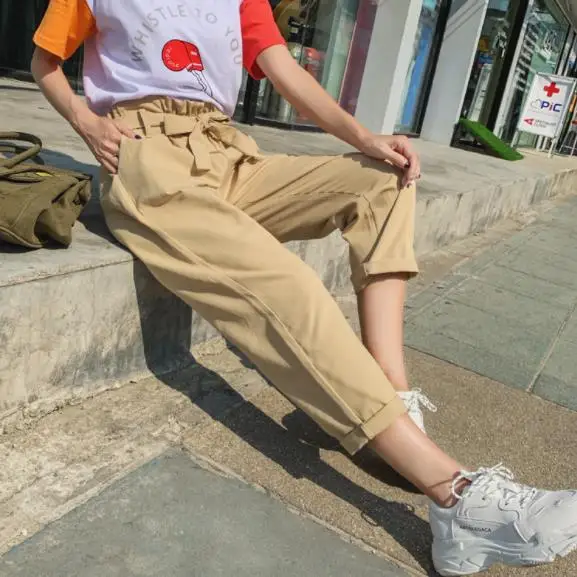 Женские брюки 2019 весна лето женские Однотонные эластичные с высокой талией