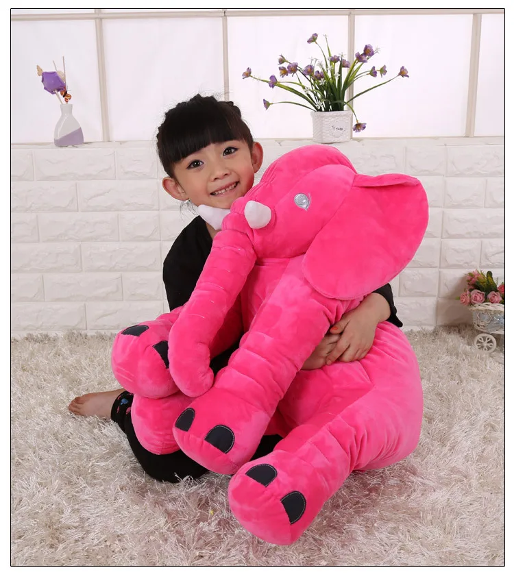 Большая мягкая мультяшная плюшевая игрушка-слон 55x60 см ярко-розовая декоративная