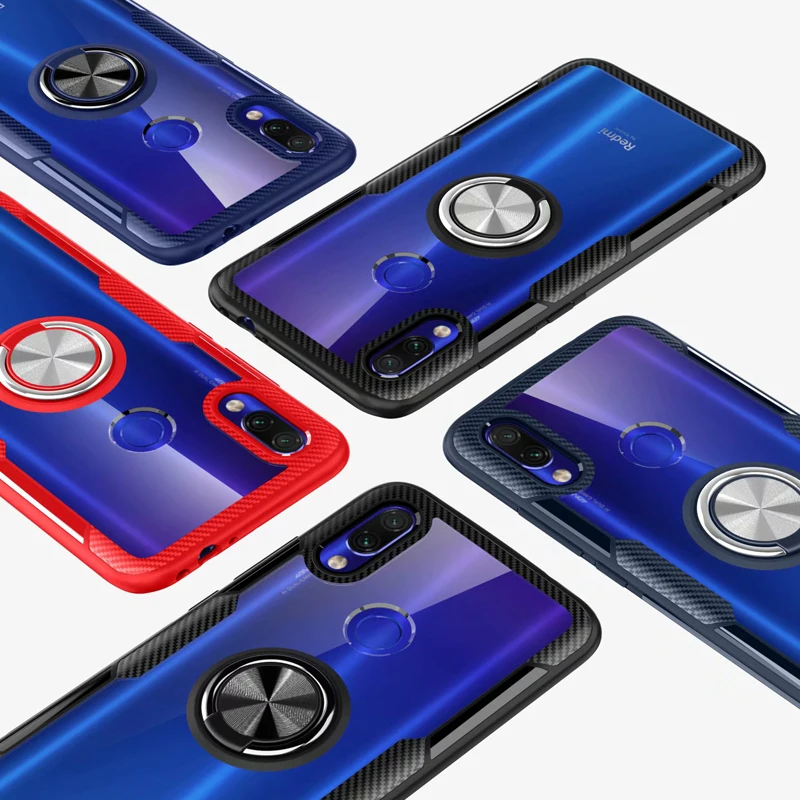 Роскошный чехол для Xiaomi Redmi Y3 прозрачный ПК + Углеволокно полное защитное кольцо