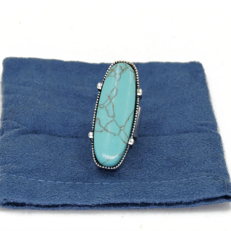 Регулируемое кольцо FishSheep овальная форма синий камень античное