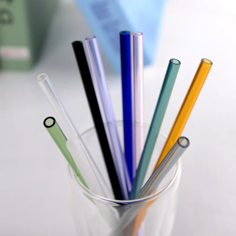 

Новое поступление цветные боросиликатные стеклянные соломинки для коктейлей 7 дюймов 8 мм соломинка для напитков