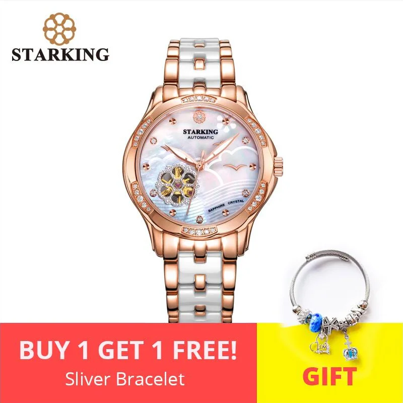 AL0231RC31 STARKING, автоматические женские часы, розовое золото, стальной чехол, Vogue, платье, часы, браслет, набор, скелет, прозрачные часы для женщин - Цвет: AL0231RC31