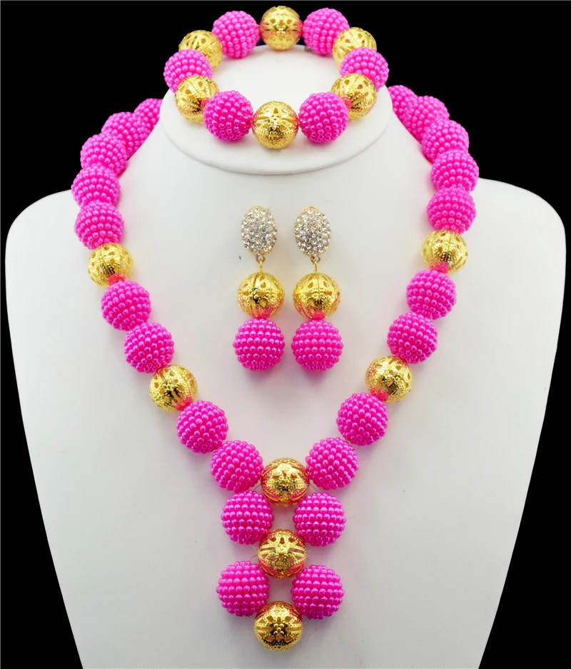 Розовый Красный жемчуг свадебные ювелирные изделия невесты костюмы Африка