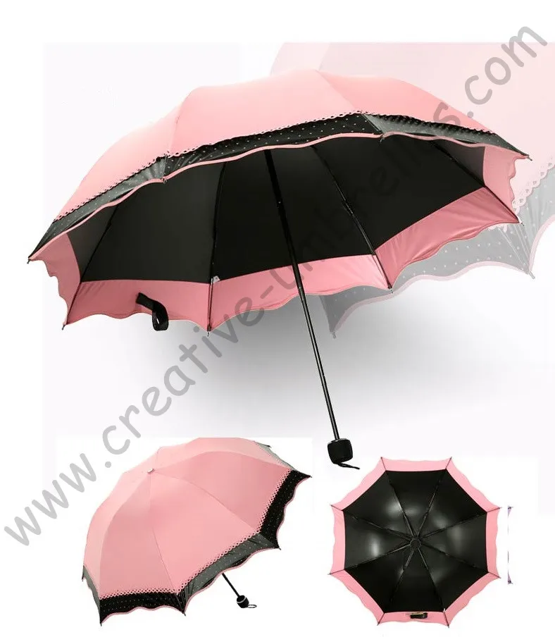 6pcs/lot colour option super light folding mini umbrella 5 times black coating Anti-UV two layers meat pink lace parasol | Дом и сад
