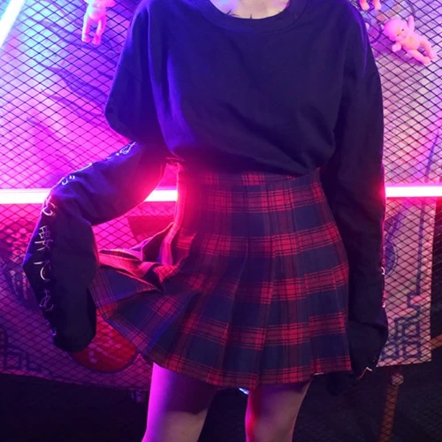 Новый японский Harajuku женские красный плед плиссированные мини-юбка осень-зима