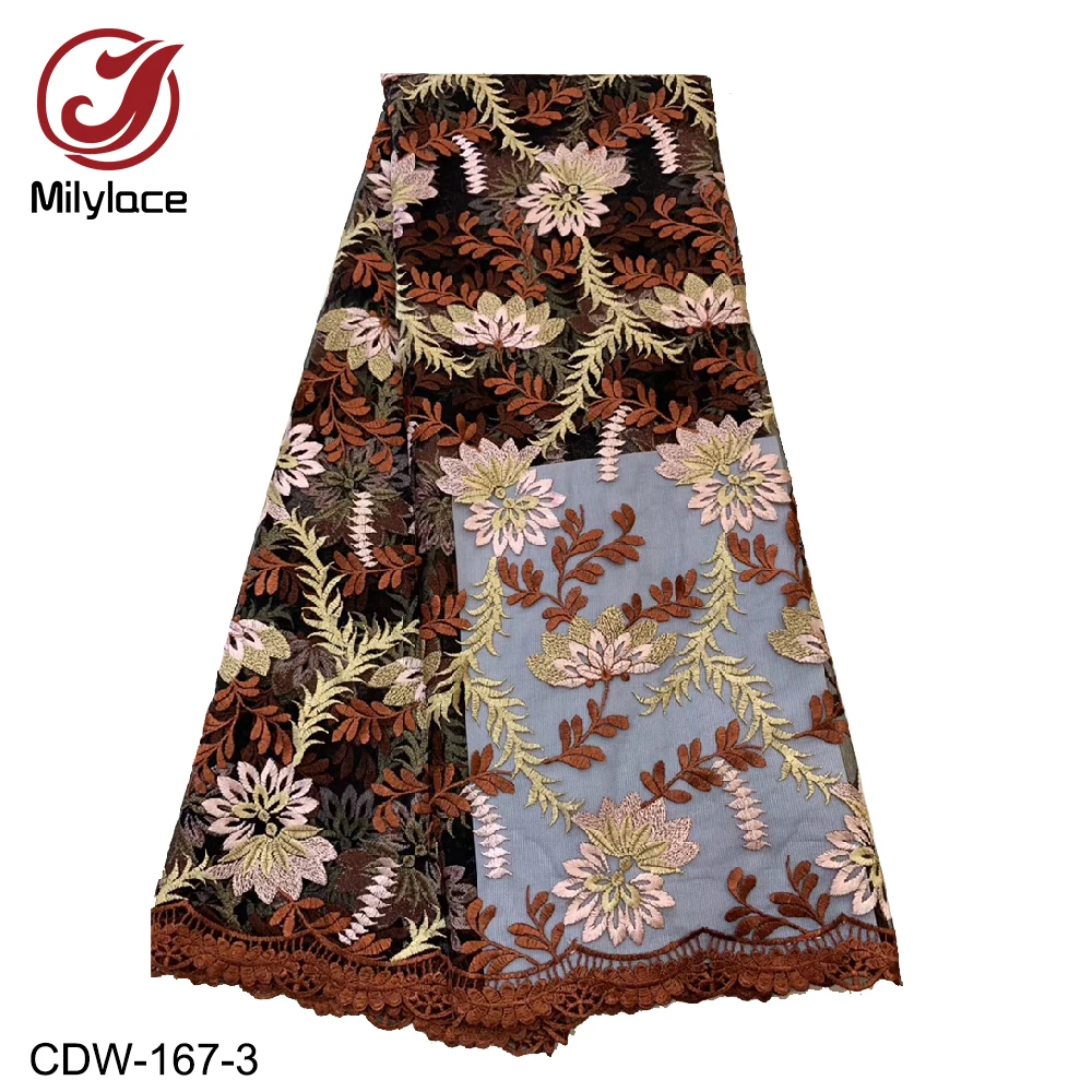 

Elegant Lace Fabric New Arrive African Tulle Embroidery Lace Fabric for Dress Romantic Flowers Design CDW-167