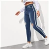 SweatyRocks, в полоску, с боковыми рваными краями, обтягивающие джинсы для отдыха, эластичные длинные джинсовые штаны,, Весенняя женская уличная одежда, повседневные синие джинсы