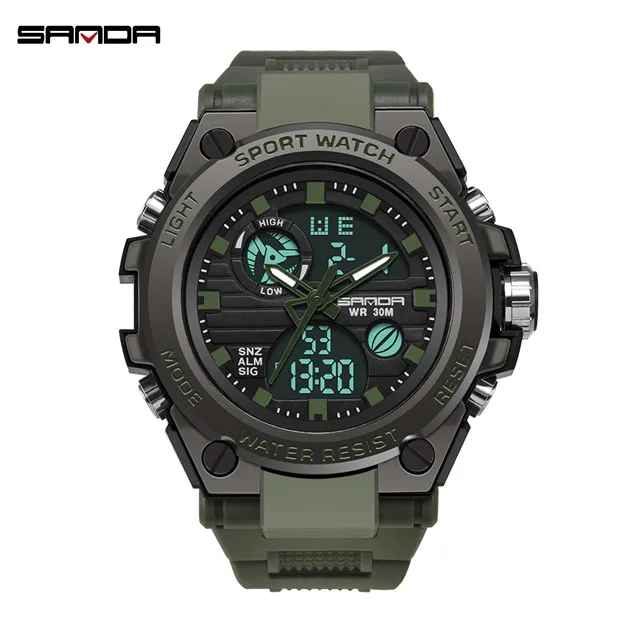 ArmyGreen Новинка, мужские часы SANDA, Топ бренд, Роскошные военные спортивные часы, мужские водонепроницаемые S Shock цифровые часы, relogio masculino - Цвет: ArmyGreen