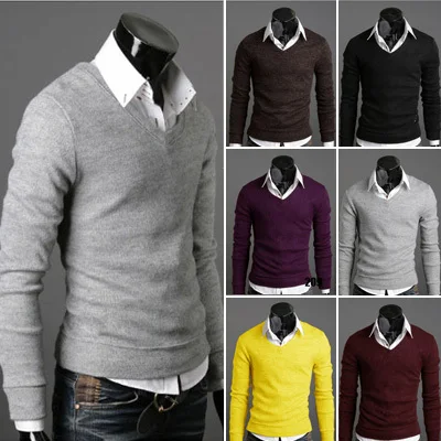 Hot sale High Quality Casual Long sleeve men V Neck Black/Grey/Purple/Yellow/Coffee/Wine red M/L/XL/XXL SweatShirt | Мужская одежда