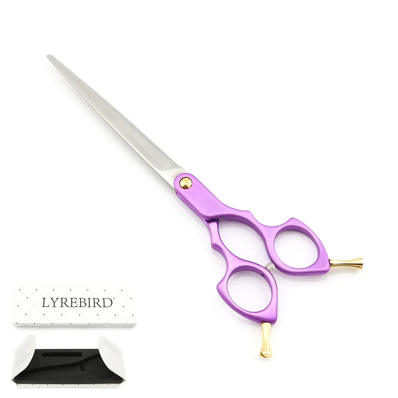 Purple with box 7IN. Профессиональные ножницы для стрижки собак 7 дюймов ножницы для стрижки собак прямые 6 цветов ручка Супер Япония 440C Lyrebird Топ класс - Цвет: Purple with box 7IN.