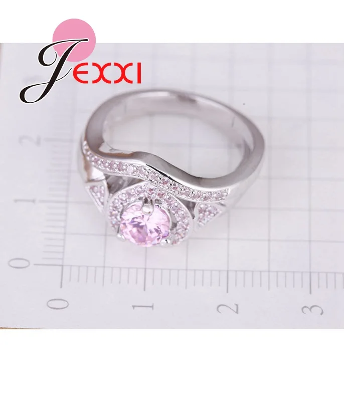 

Romantic Fashion Pink Cubic Zirconia Wedding Rings Set For Women 925 Sterling Silver Engagement Proposal Rings