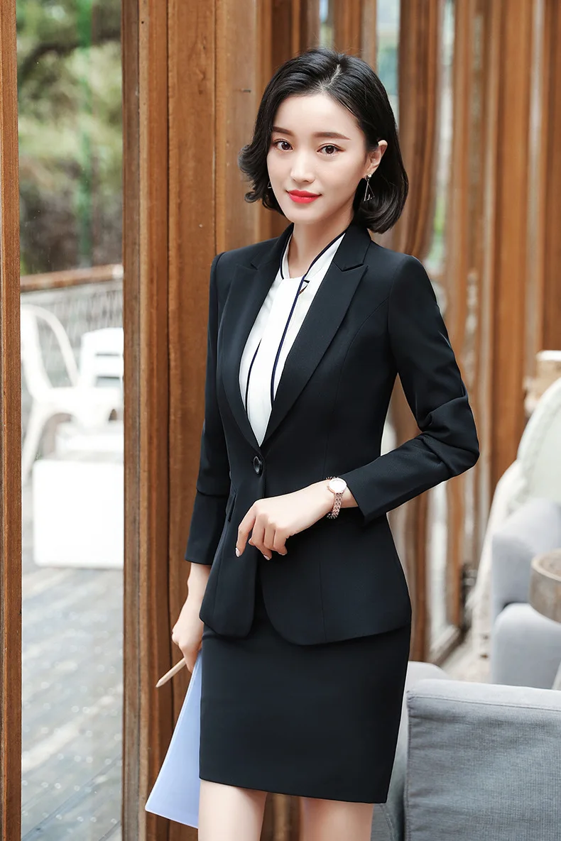 black skirt suits Профессиональная женская юбка, костюмы из 2 предметов, Блейзер, комплект, Офисная Женская деловая Рабочая официальная куртка, женская униформа, корейский большой размер XXXL - Цвет: black skirt suits