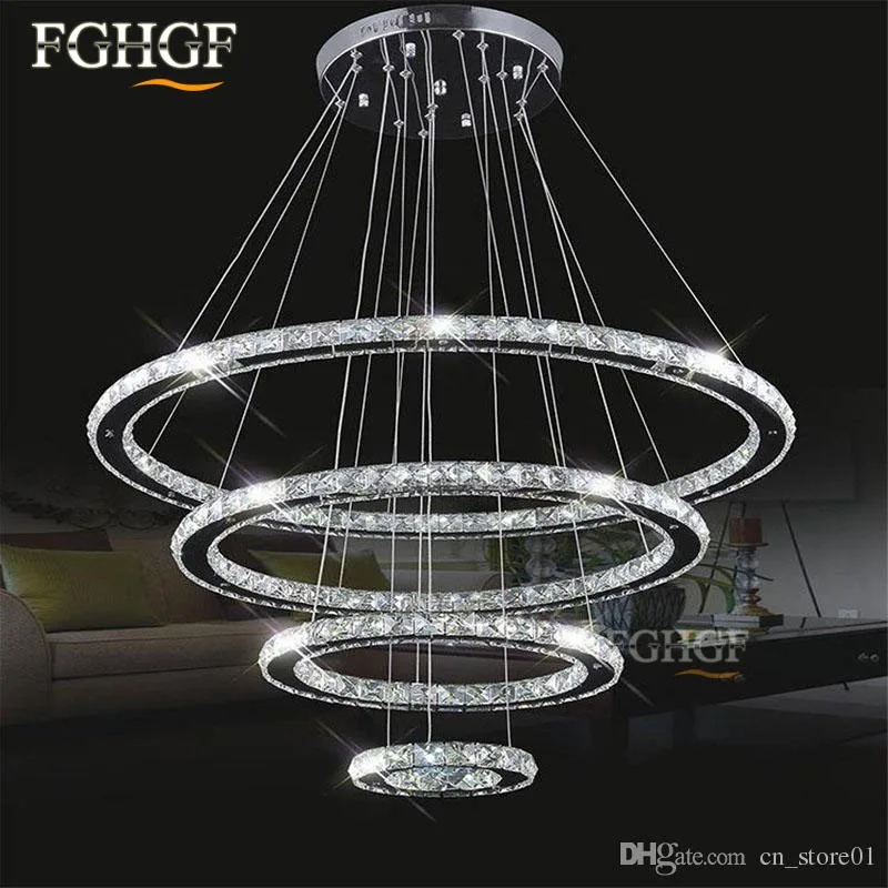 

Modern Crystal Chandelier Light LED Diamond Ring Chandeliers Chrome Mirror Finish Stainless Steel Room Hanging Lamp LED Lustres