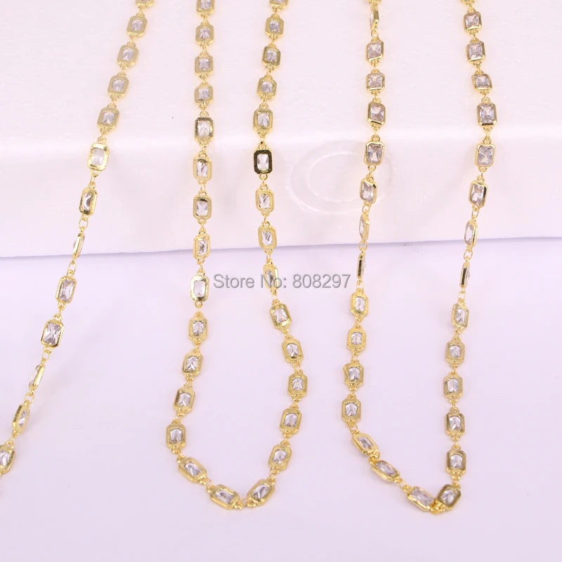 

High quality 5 Meter Cubic Zirconia 4x6mm Rectangle Beaded Chain With Black Gold Brass Chains For Jewelry Making