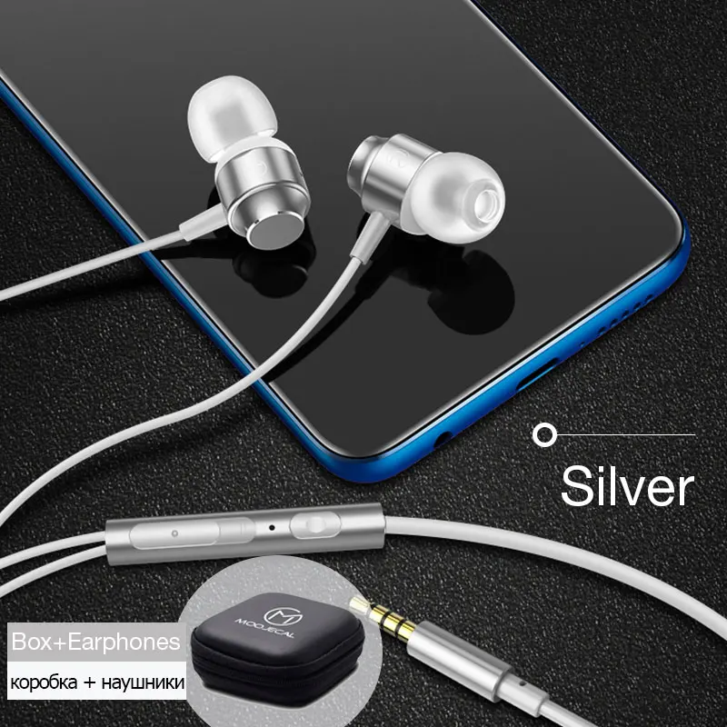 Silver with case MOOJECAL наушники в ухо, проводные наушники с супер басами, наушники с микрофоном для телефонов, samsung, Xiaomi, Iphone, Apple, наушники - Цвет: Silver with case