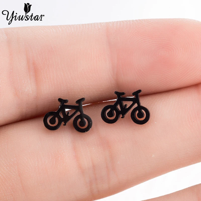 Yiustar Simple Elegant Cute Charming Sweet Bike Earrings Graceful Stainless Steel Studs Ear For Women Girls Decoration Jewelry | Украшения