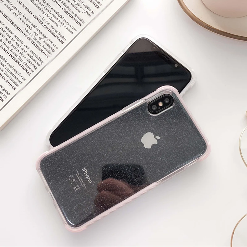 Блестящий порошковый чехол для телефона iPhone X, XR, XS, Max, 8, 7 Plus, 6, 6S Plus, прозрачный мягкий ТПУ противоударный блестящий чехол