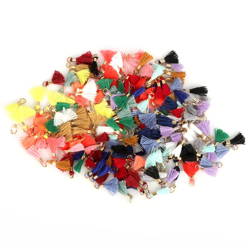 Hot Sale Small Mini Cotton Tassel With Gold Circle and Ring 10Pcs/bag Mix Color Key Short For Bag DIY Jewelry Accessory | Украшения и