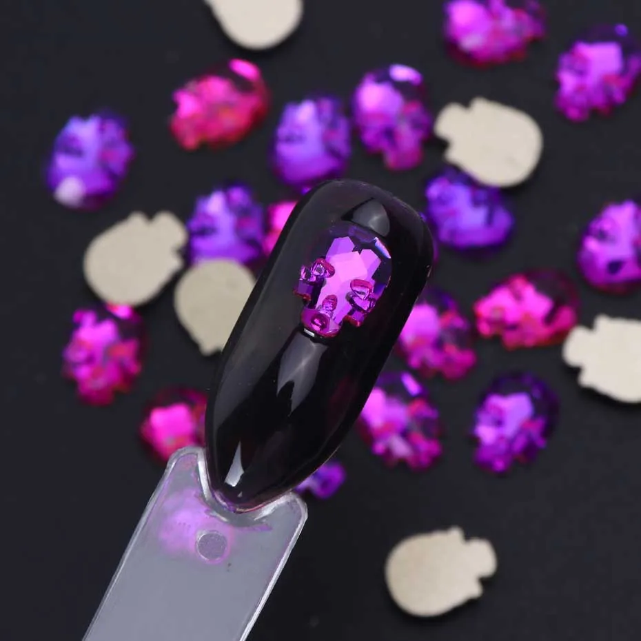 100 шт, 3D череп, кость, Стразы для ногтей, маникюр, плоская задняя сторона, блестящие стразы, кристалл, камни для нейл-арта, инструменты для украшения, JI963-1