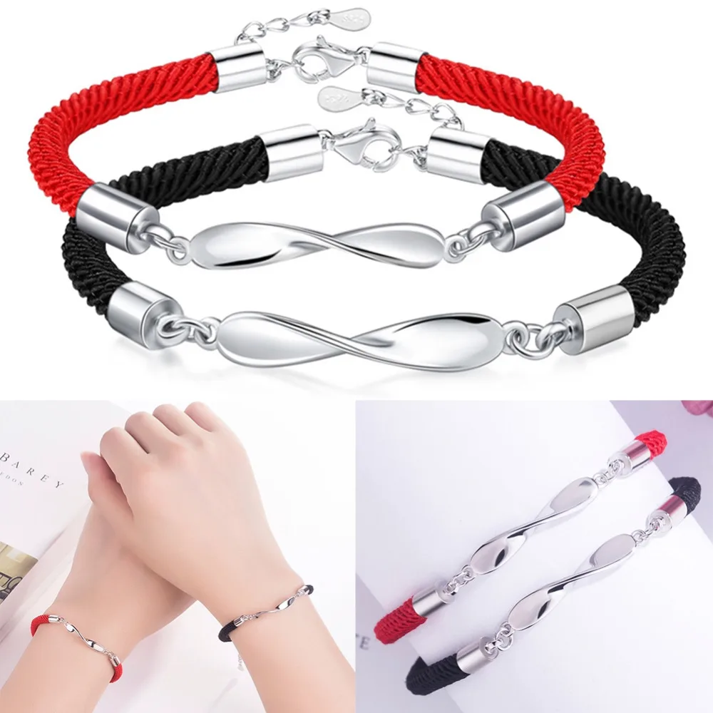 Vintage Silver Alloy Black Red Rope Lovers Bracelet Bangles Romantic Couples Gifts Students Birthday Gift Jewelry | Украшения и