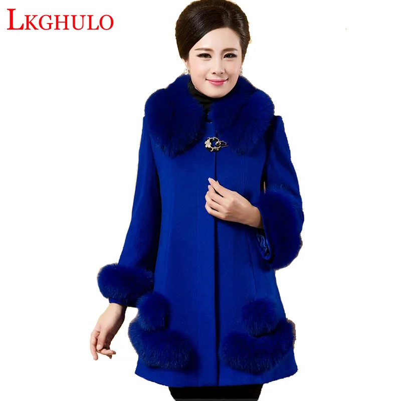 Зимняя шерстяная куртка для женщин 2018 Модный меховой воротник высокое качество