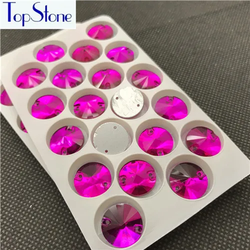 16mm 20pcs Topstone Rivoli пришивные стразы, стекло, кристалл, цвет фуксии, плоская задняя сторона, Круглый пришивной камень для DIY, платье, одежда - Цвет: 16mm 20pcs