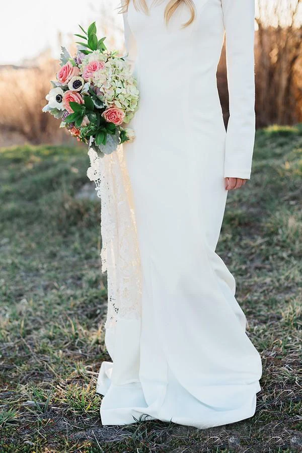 2016 New Arrival Mermaid Bateau Simple Cheap Boho Bridal Dresses vestido de casamento Custom Long Sleeve Wedding | Свадьбы и