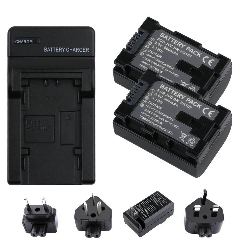 Комплект из 2 предметов 860 мА/ч, BN-VG107 BN VG138 BN VG114 VG121 Батарея для JVC GZ E10 E100 E245 E265 E565 E575 GX1 G3X G5 GX8 EX210