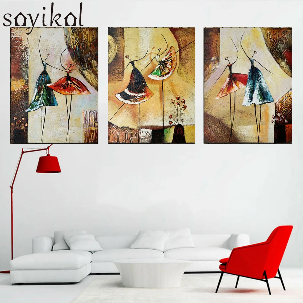 Ручная работа картина маслом 3 предмета настенная живопись абстрактный балет