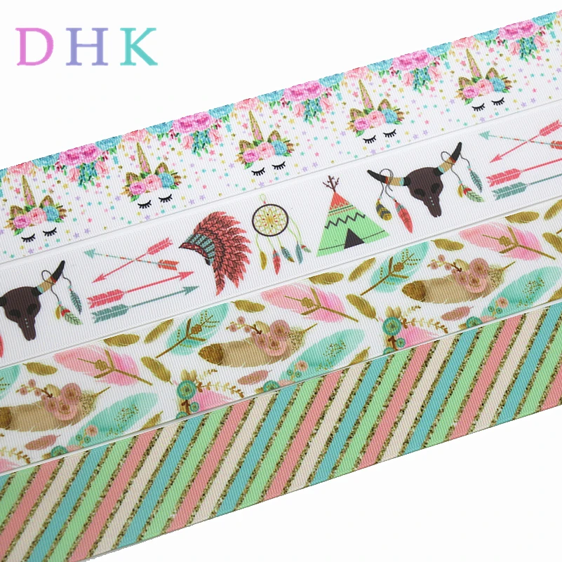 

DHK 1.5'' 50yards Tribal Unicorn Horse Printed Grosgrain Ribbon Accessory Material Headwear Decoration DIY Material 38mm S1050