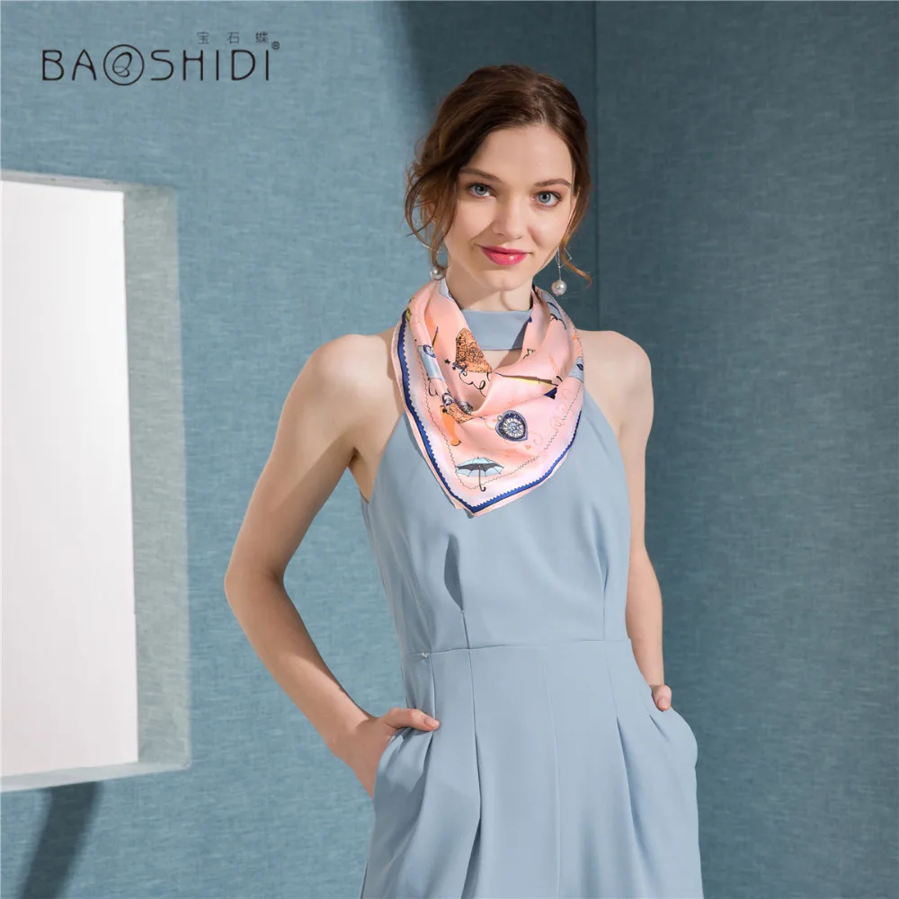 [BAOSHIDI] 100% шелк 53*53 см мини Дамский шейный платок милые детские шарфы модные