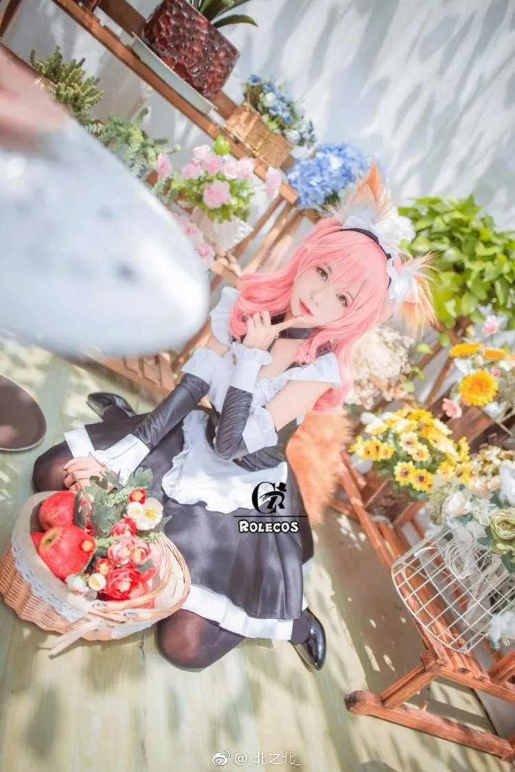 ROLECOS игра Fate Grand Order Косплей Костюм Tamamo no Mae косплей костюм одежда горничной с головной убор для женщин Косплей Костюм