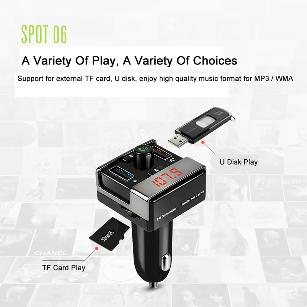 Беспроводной Bluetooth автомобильный комплект MP3-плеер FM передатчик модулятор USB SD ЖК дисплей удаленного челнока 171219