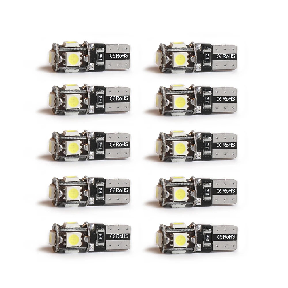 10 шт. Led T10 W5w 5smd 5050 Led Автомобильный светильник W5w 194 168 w5w лампы Белый Синий Красный DC 12V клиновидная лампа полоса указатель поворота светильник