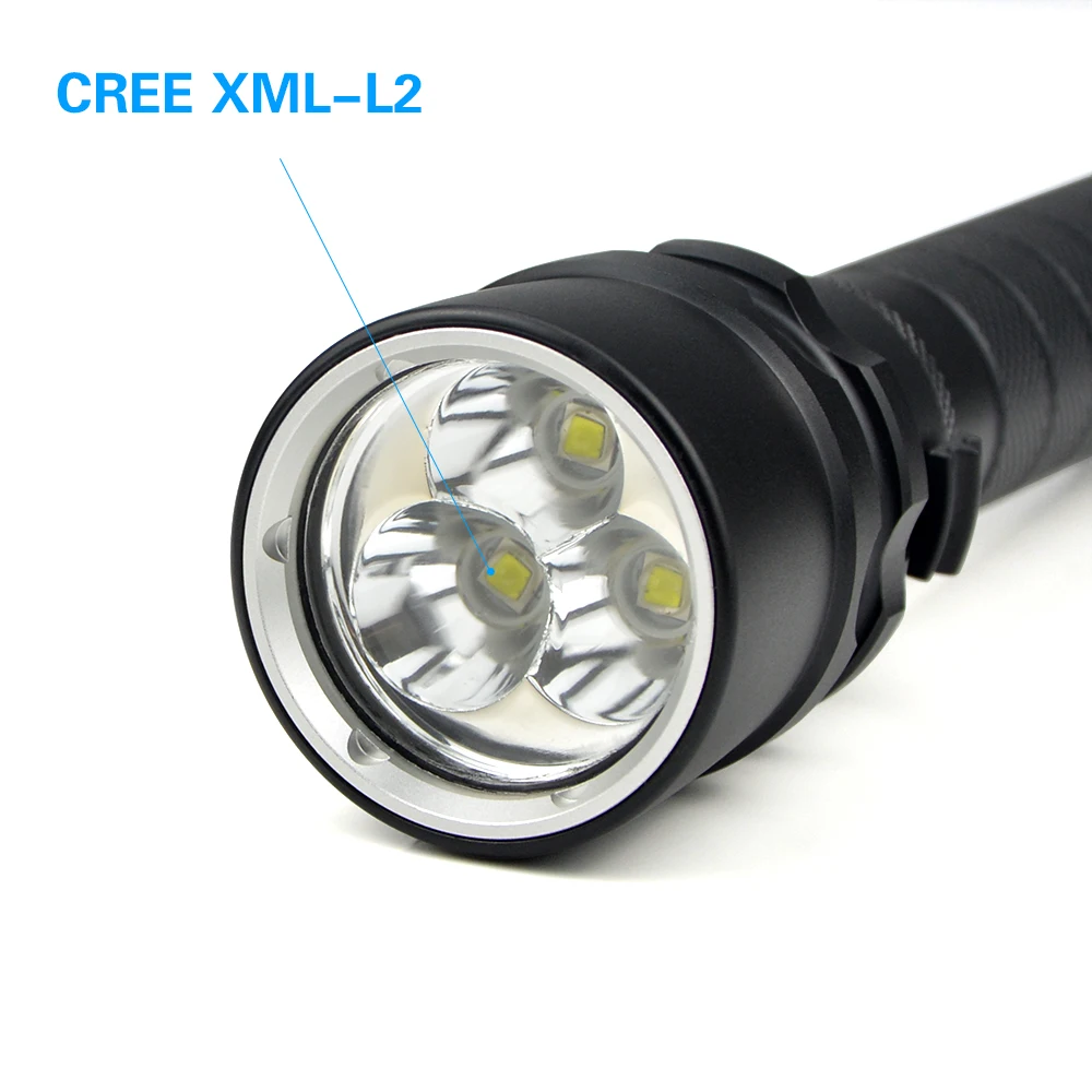 Профессиональный IP68 Водонепроницаемый светодиодный фонарик для дайвинга 3 * XM L L2