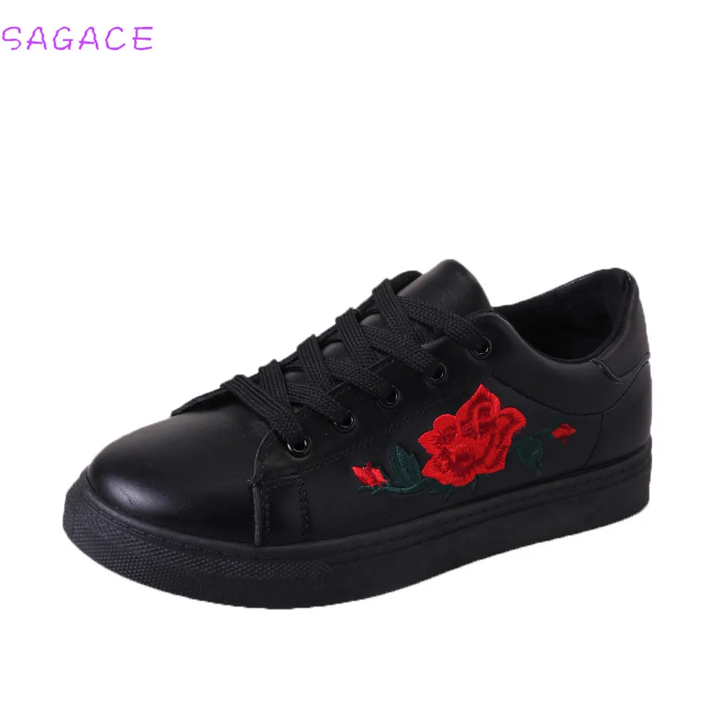 Black CAGACE/ Модные женские кроссовки с ремешками; горячая распродажа; кроссовки с вышитыми цветами; брендовая модная обувь высокого качества; chaussures femme - Цвет: Black