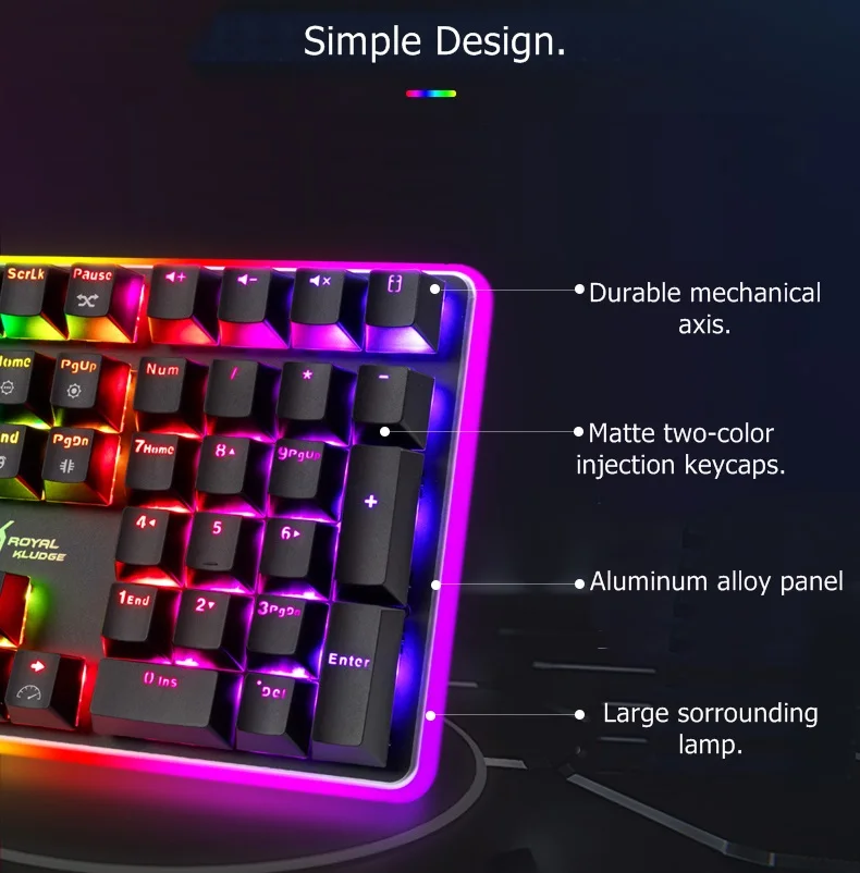 ROYAL KLUDGE RK918 USB Проводная RGB подсветка Механическая игровая клавиатура макро Программирование с различными эффектами подсветки