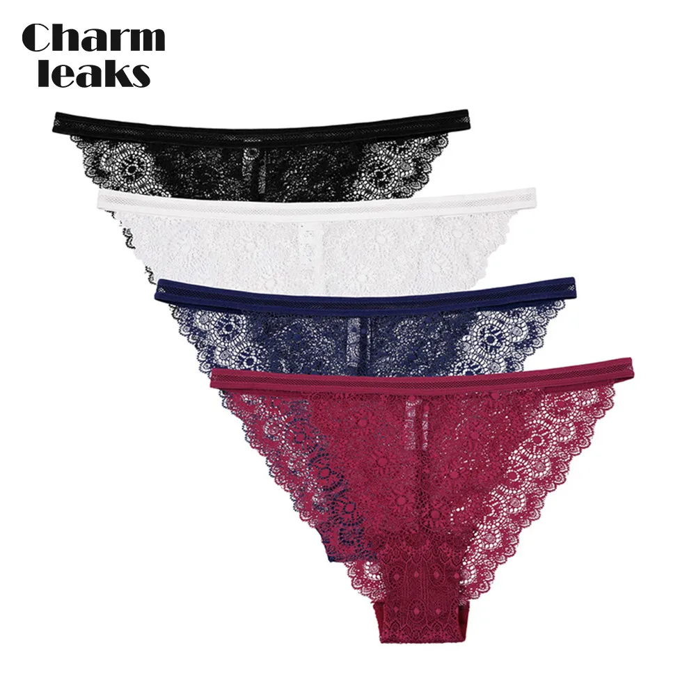 4 in pack Charmleaks, женское нижнее белье, хипстер, Трусы-стринги, трусы, хлопок, 4 упаковки, танга, стринги, кружевная кромка, дышащие, прозрачные, соблазнительные, распродажа - Цвет: 4 in pack