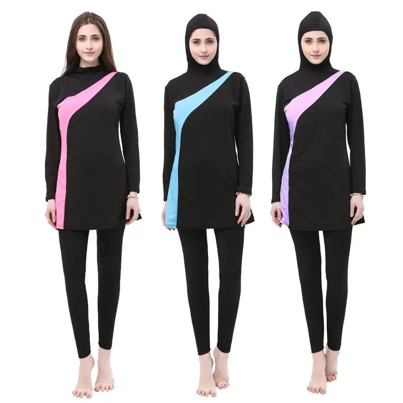 

Women Stripe Printed Muslim Swimwear Hijab Muslimah Islamic Plus Size 5XL Swimsuit Swim Surf Wear Sport Burkinis Hooded Swimsuit
