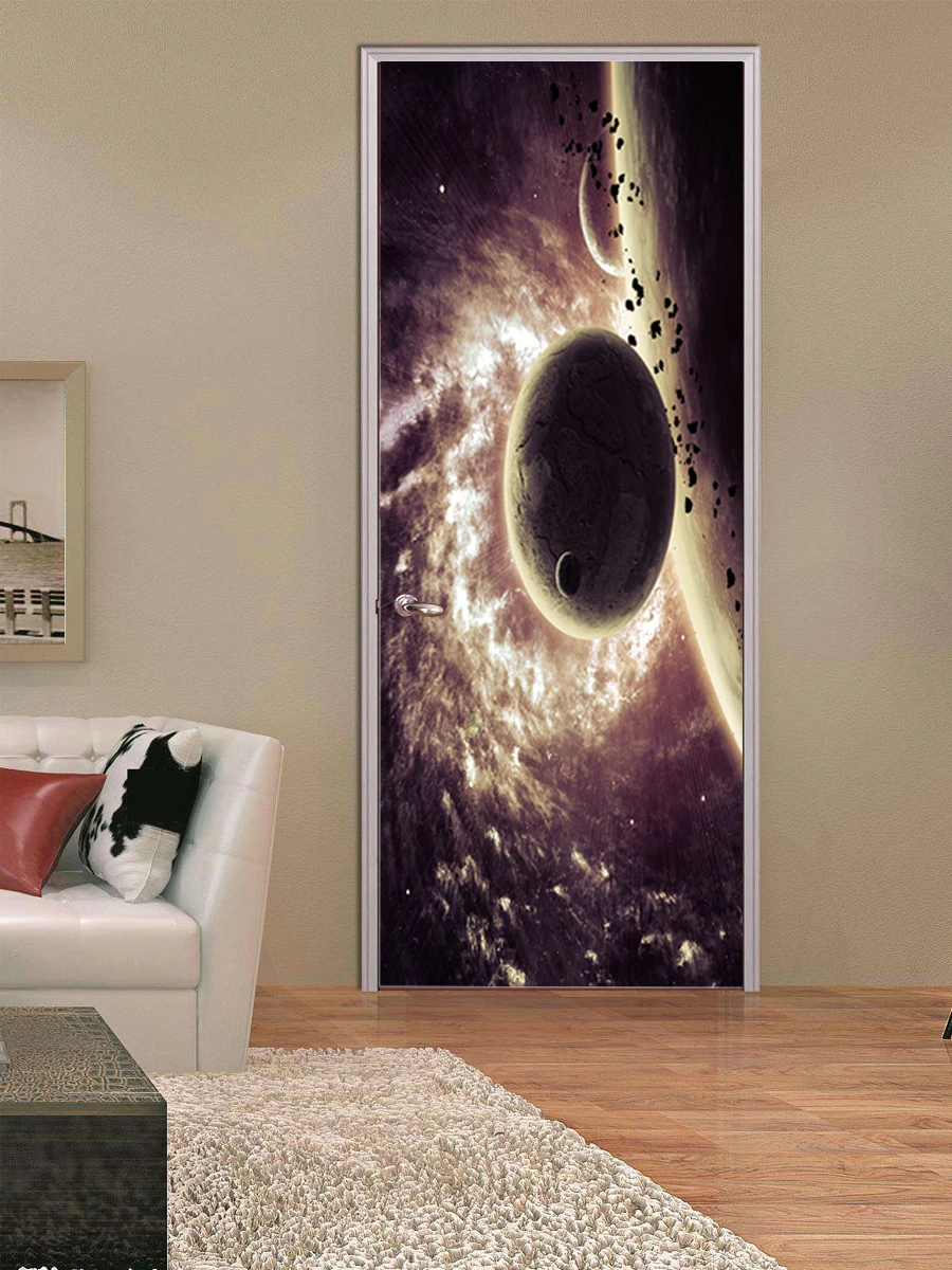 2pcs 77*200cm Universe with Glue Self Adhesive Wallpaper PVC 3D Wall Sticker Brick Waterproof Paper For Door Cover | Дом и сад