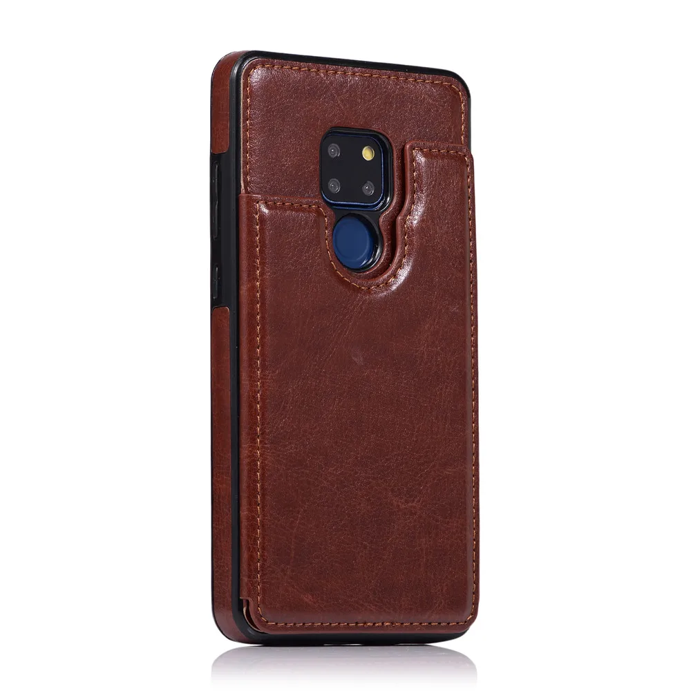 Brown SK Держатель для карт, чехол-кошелек для huawei P30 P30 Pro mate 20 Pro Lite, роскошный мягкий кожаный чехол с магнитной застежкой, противоударный защитный чехол - Цвет: Brown SK