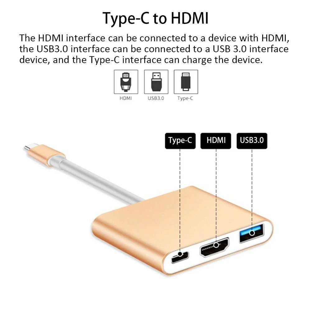 Новый Тип C к HDMI + USB 3 в 1 концентратор Splitrer адаптер питания зарядный кабель