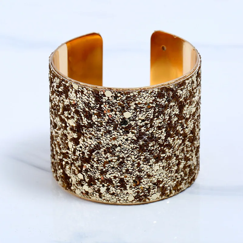 Personality Sequin Alloy Opening Wide Bangle Black Gold Jewelry Bracelet For Ladies Luxury Bracelets | Украшения и аксессуары