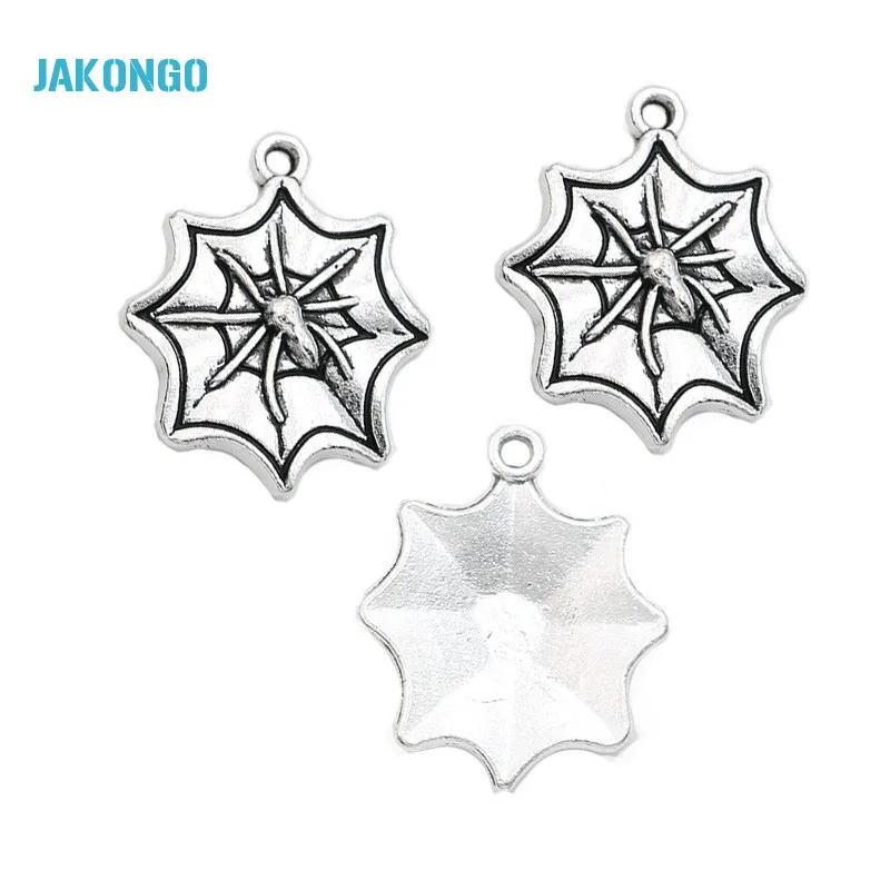 JAKONGO Spider Charms Antique Silver Plated Pendants for Jewelry Making Bracelet DIY Handmade Craft 22x18mm 10pcs/lot | Украшения и
