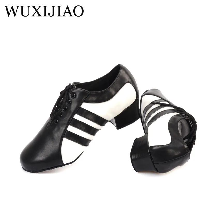 WUXIJIAO/Новинка; стильные мужские туфли из натуральной кожи для латинских танцев; черные мужские туфли для бальных танцев; удобные вечерние туфли