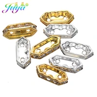 juya 50pcslot wholesale gold silver plated 2 holes cz rhinestones rhombus metal spacers for diy needlework beads jewelry making